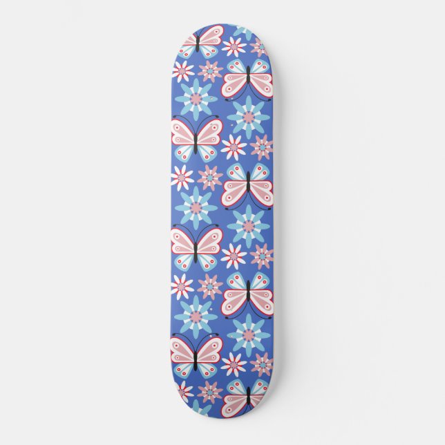 Blume und Schmetterlinge Skateboard (Vorderseite)