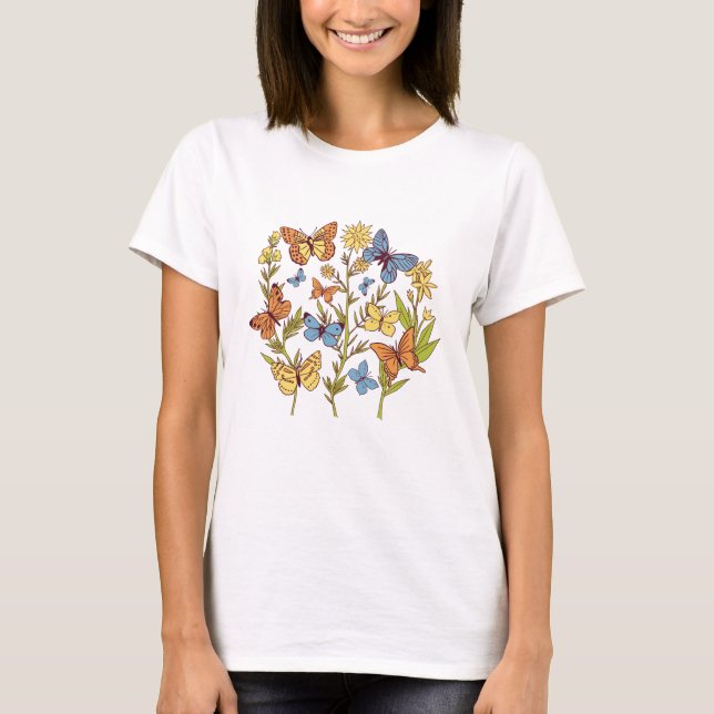 Blume und Schmetterlinge T-Shirt (Vorderseite)