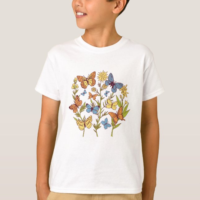Blume und Schmetterlinge T-Shirt (Vorderseite)