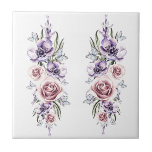 Blume und Schmetterlinge - Zeichnend Kunst - Vinta Fliese