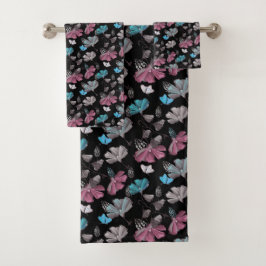 Blume- und Schmetterlingsmuster Badhandtuch Set