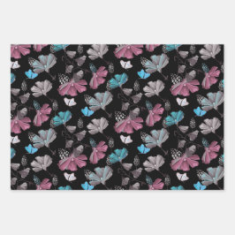 Blume- und Schmetterlingsmuster Geschenkpapier Set