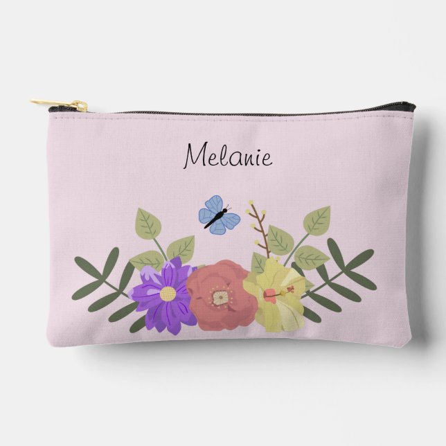 Blume und Schmetterlingspink Personalisiert Zubehörtasche (Vorderseite)