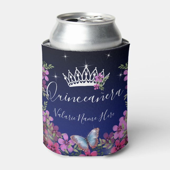 Blume und Schmetterlingsprinzessin Quinceanera blu Dosenkühler (Kanne Vorderseite)