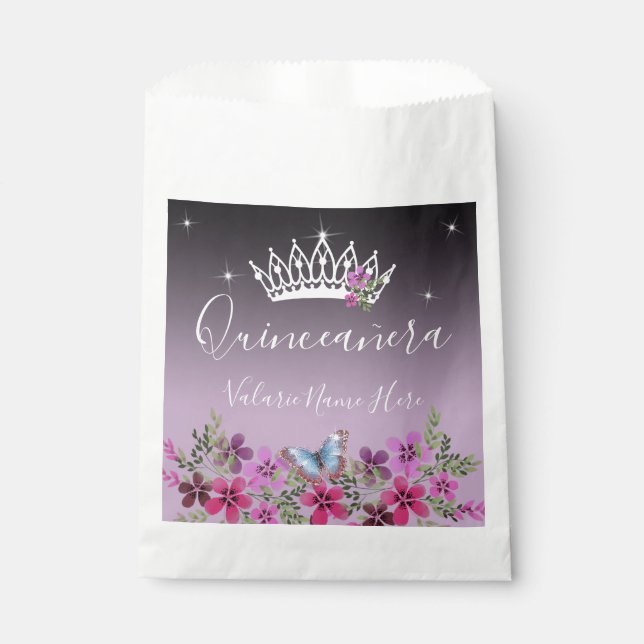 Blume und Schmetterlingsprinzessin Quinceanera Geschenktütchen (Vorderseite)