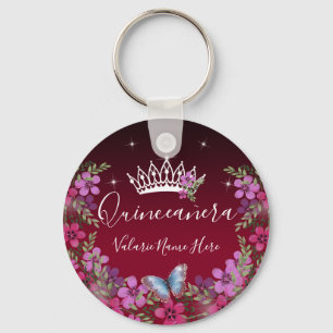 Blume und Schmetterlingsprinzessin Quinceanera Schlüsselanhänger