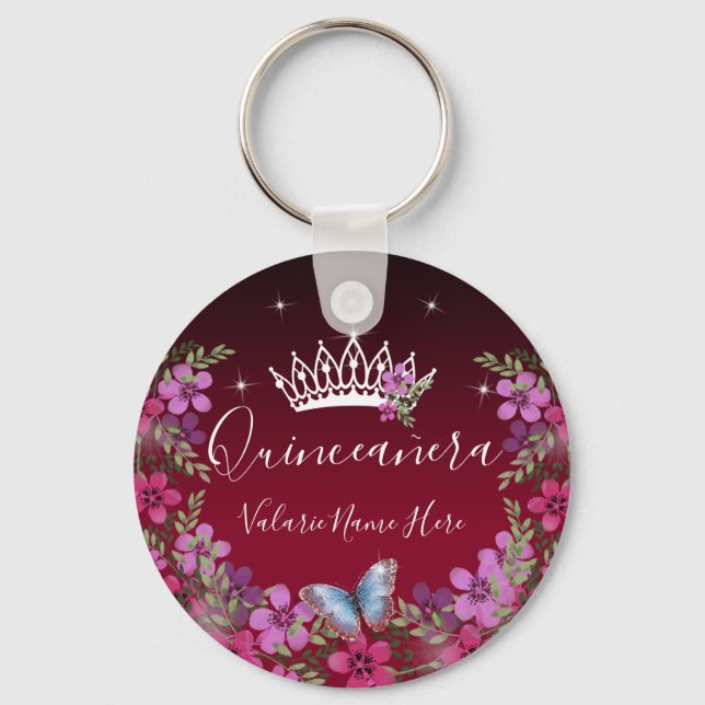 Blume und Schmetterlingsprinzessin Quinceanera Schlüsselanhänger (Vorderseite)