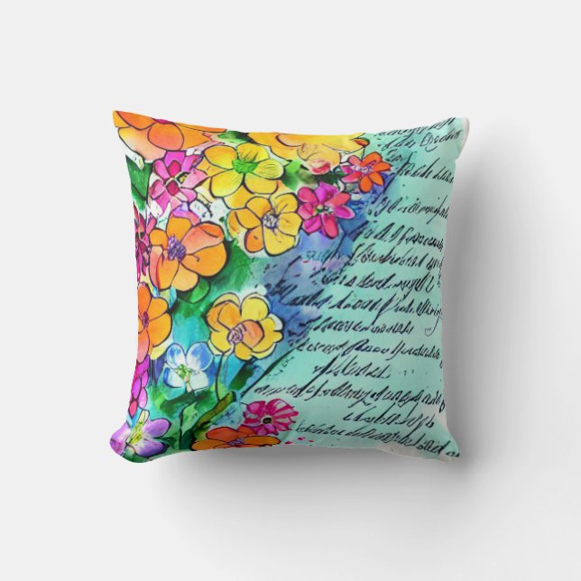 Blume und Schreiben Kissen (Vorderseite)