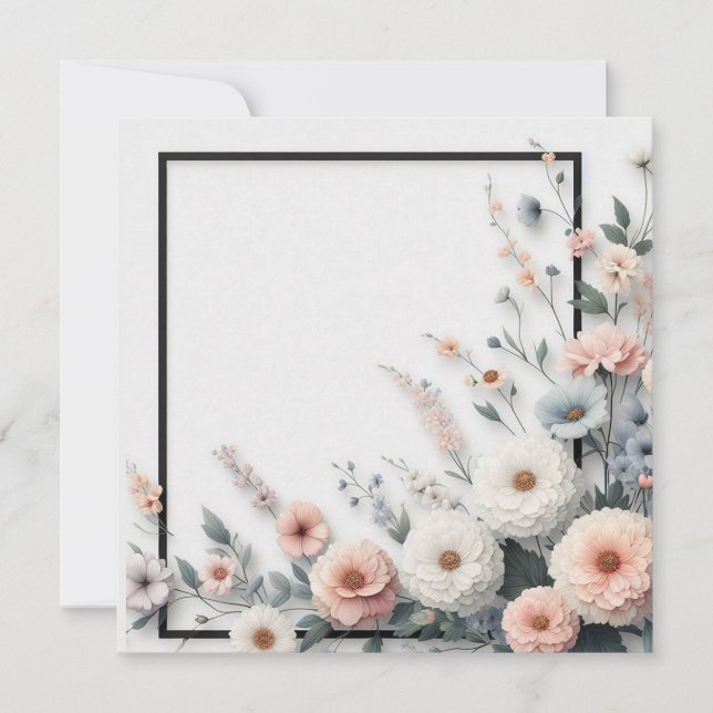 Blume und schwarze Grenze Einladung (Vorderseite)