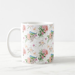 Blume und Song Bird aus handgezogenen Pastellfarbe Kaffeetasse