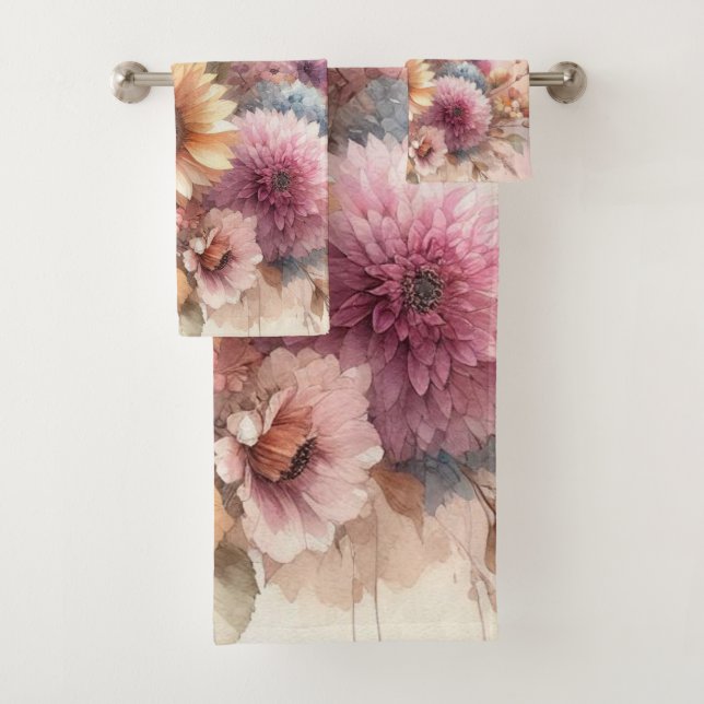 Blume und Sonnenblumen, Aquarellpasten Badhandtuch Set (Insitu)