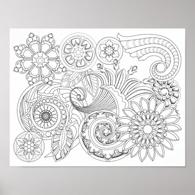 Blume und Spiralen : DIY-Farbplakat Poster (Vorne)
