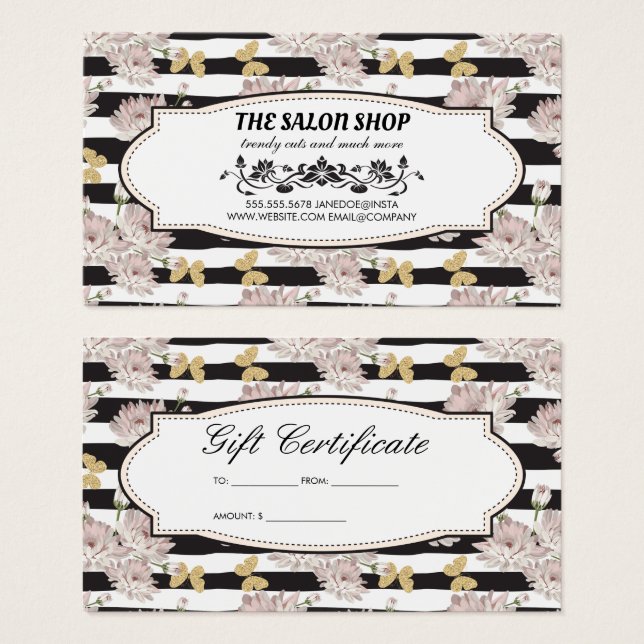 Blume und Streifen | Glitzer Butterfets Loyalität (Vorne & Hinten)