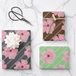 Blume und Streifen, rosa, umhüllende Papierblätter Geschenkpapier Set