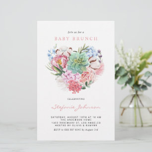 Blume und Succulent Heart Baby Brunch Einladung