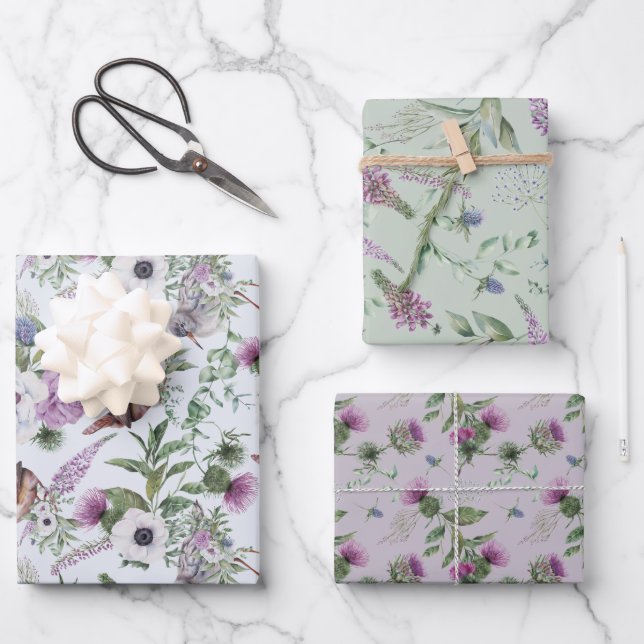 Blume und Umhüllungspapierblätter für Wasserfarben Geschenkpapier Set (Vorderseite)
