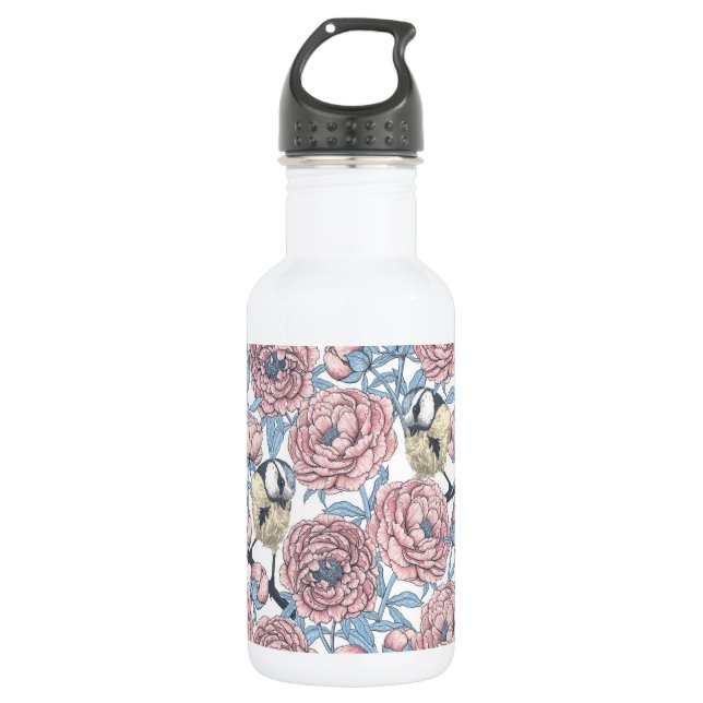 Blume und Vögel Edelstahlflasche (Vorderseite)