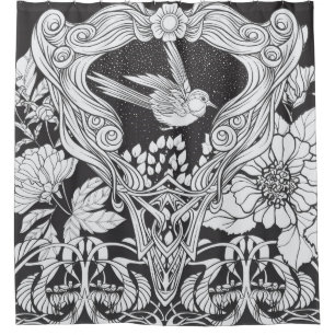 Blume und Vogel im Jugendstil nahtlos pflücken Duschvorhang