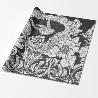 Blume und Vogel im Jugendstil nahtlos pflücken Geschenkpapier