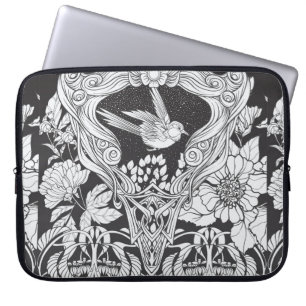 Blume und Vogel im Jugendstil nahtlos pflücken Laptopschutzhülle