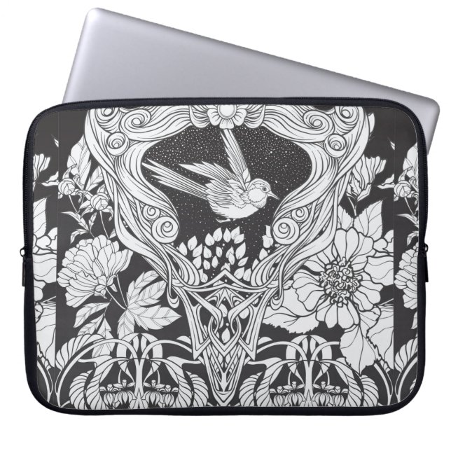 Blume und Vogel im Jugendstil nahtlos pflücken Laptopschutzhülle (Vorderseite)