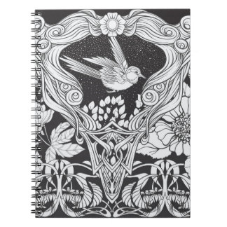 Blume und Vogel im Jugendstil nahtlos pflücken Notizblock