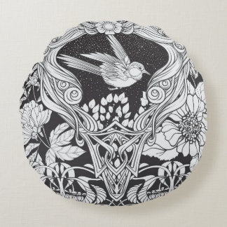Blume und Vogel im Jugendstil nahtlos pflücken Rundes Kissen