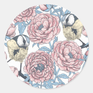 Blume und Vögel Runder Aufkleber