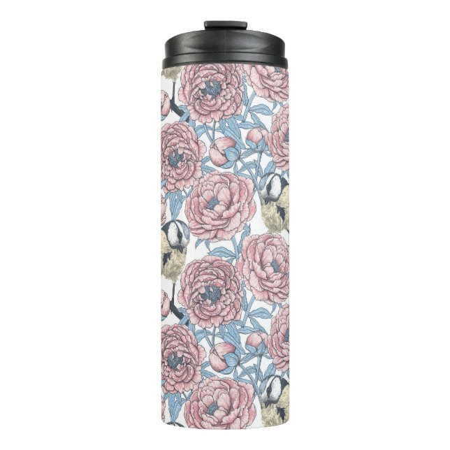 Blume und Vögel Thermosbecher (Vorderseite)