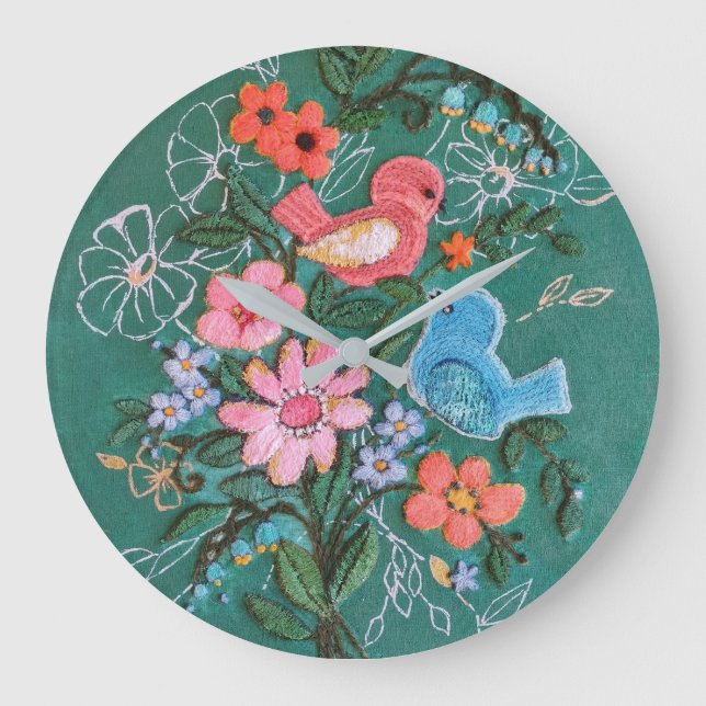 Blume- und Vogeluhr Große Wanduhr (Vorderseite)