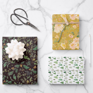 Blume und Weihnachtsbaum für die Winterkiefern Geschenkpapier Set