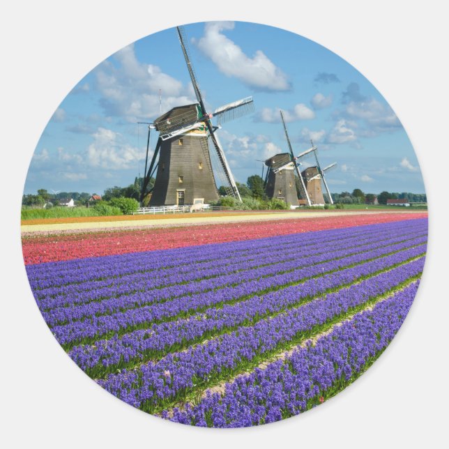 Blume und Windmühlen, Rundaufkleber Runder Aufkleber (Vorderseite)