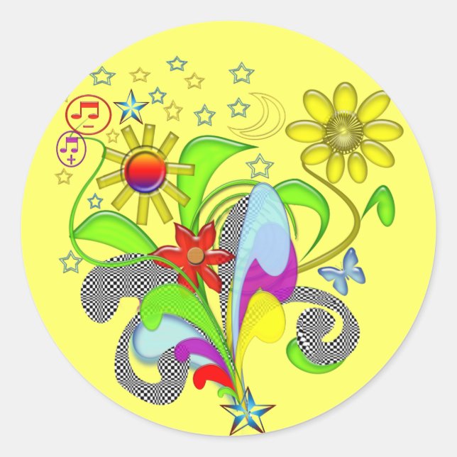 Blume und Wirbel T - Shirt und Geschenke Runder Aufkleber (Vorderseite)