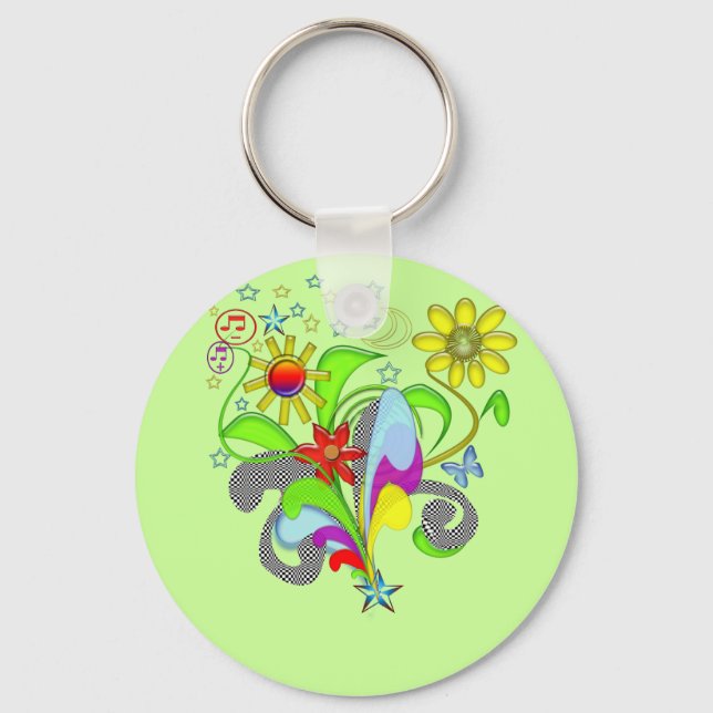 Blume und Wirbel T - Shirt und Geschenke Schlüsselanhänger (Vorderseite)