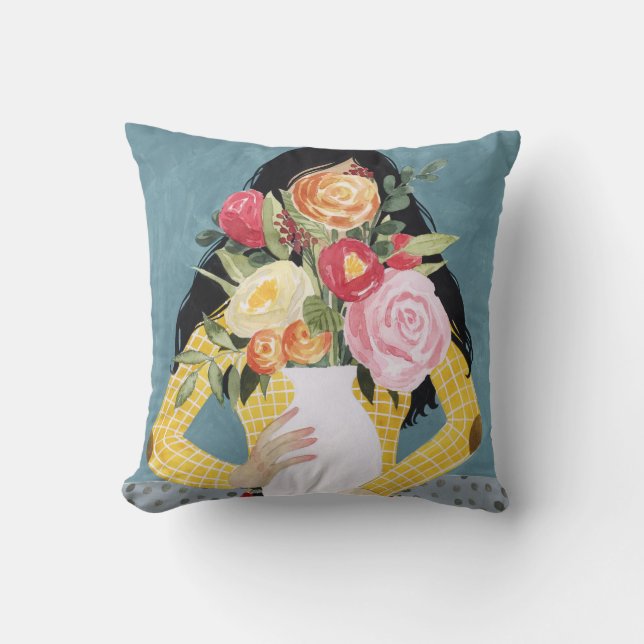 Blume Vase Girl Kissen (Vorderseite)