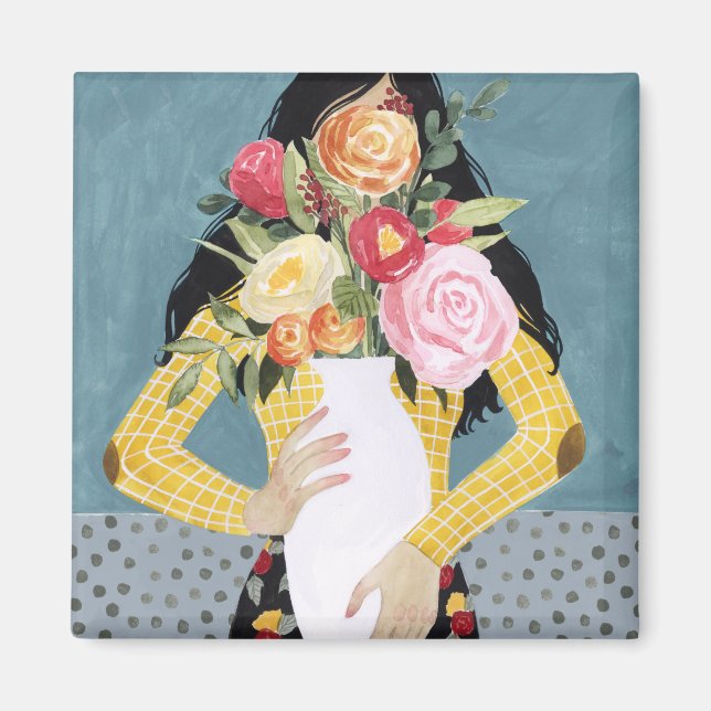 Blume Vase Girl Magnet (Vorne)