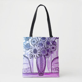 Blume Vase Line Zeichnend Lila blaue Blumenkunst Tasche