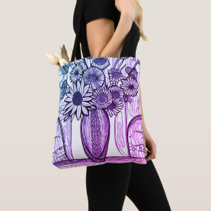 Blume Vase Line Zeichnend Lila blaue Blumenkunst Tasche