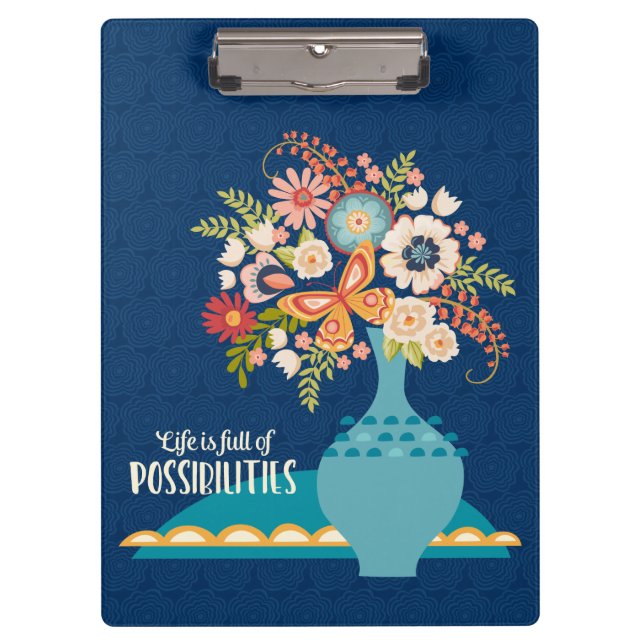 Blume Vase Stilvolles blaues Inspirationsangebot Klemmbrett (Vorderseite)