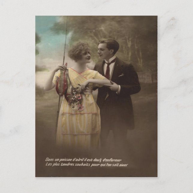 Blume Viktorianisch Couple Poisson d'avril Postkarte (Vorderseite)