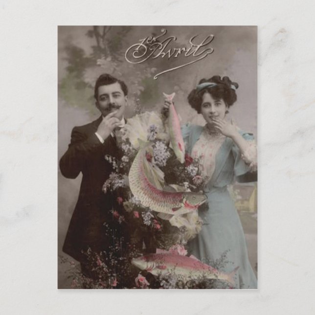 Blume Viktorianisch Couple Poisson d'avril Postkarte (Vorderseite)