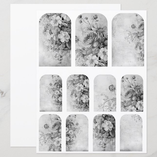 Blume Vintage Collage 1b 4 von 4 Schwarzweiß (Vorne/Hinten)