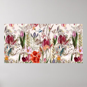 Blume Vintages Muster mit verschiedenen Pflanze. V Poster