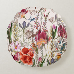 Blume Vintages Muster mit verschiedenen Pflanze. V Rundes Kissen