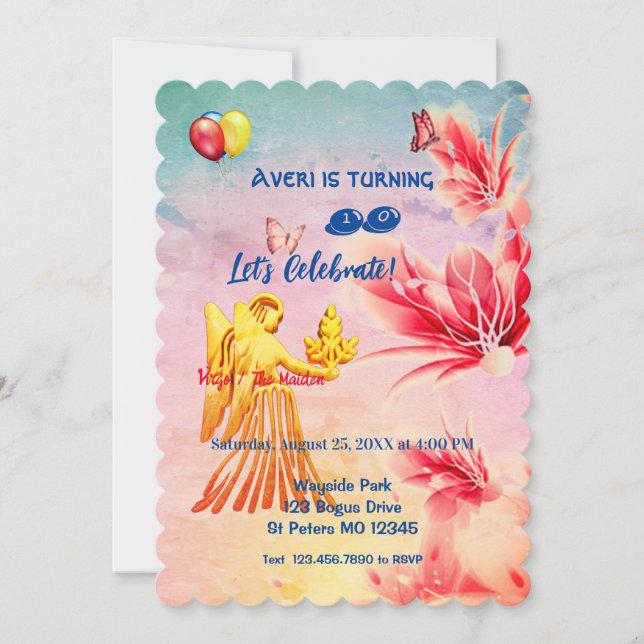 Blume Virgo (August 23 - 22. September) Geburtstag Einladung (Vorderseite)