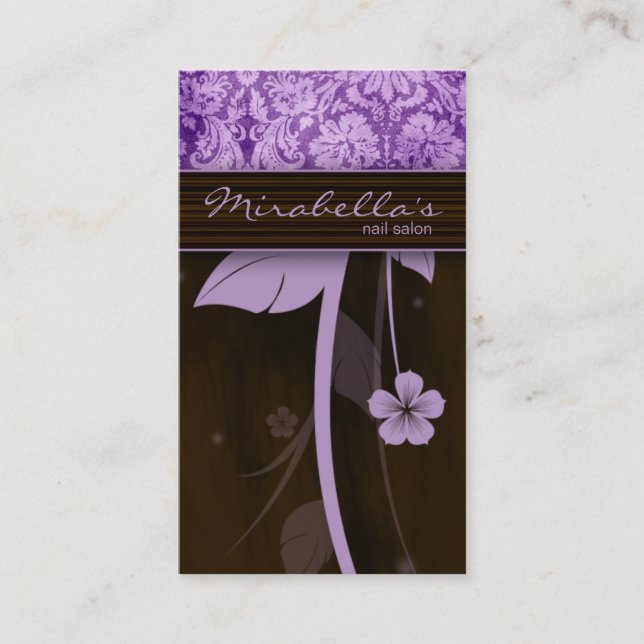 Blume Visitenkarte Damask Lila Brown (Vorderseite)