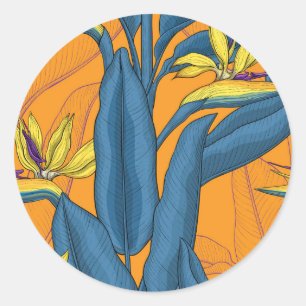 Blume-Vogel auf Orange Runder Aufkleber