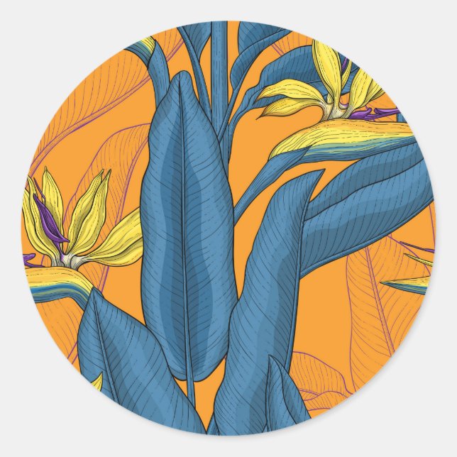 Blume-Vogel auf Orange Runder Aufkleber (Vorderseite)