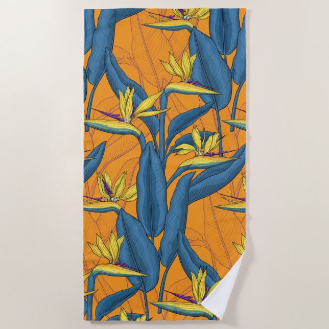 Blume-Vogel auf Orange Strandtuch (Vorderseite)