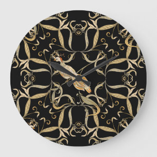 Blume & Vögel: Jugendstil Vintag Große Wanduhr